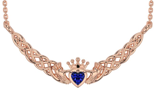 Sapphire Rose Gold Celtic Claddagh Necklace