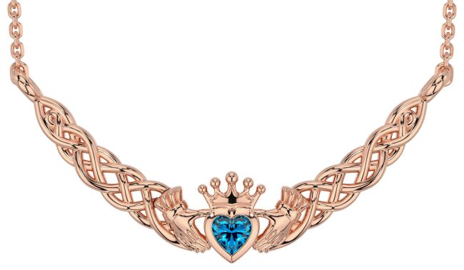 Topaz Rose Gold Celtic Claddagh Necklace