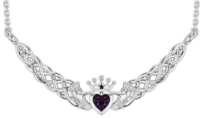 Alexandrite Silver Celtic Claddagh Necklace