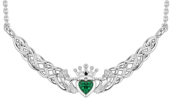 Smaragd Sølv Celtic Claddagh Halskjede