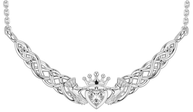 Diamond White Gold Celtic Claddagh Necklace