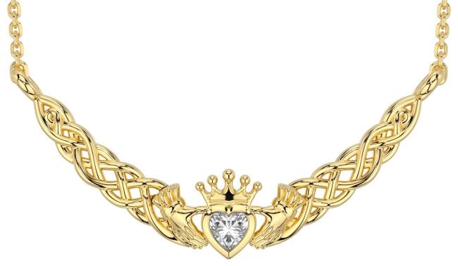 Diamond Gold Celtic Claddagh Necklace