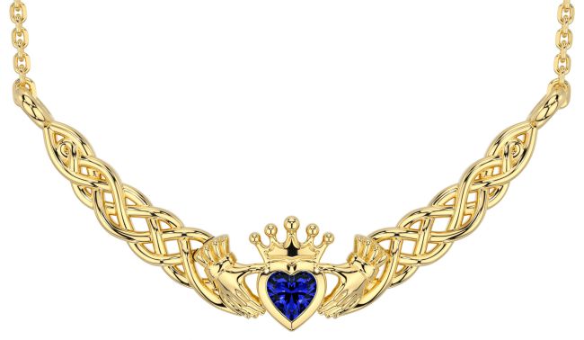 Sapphire Gold Celtic Claddagh Necklace