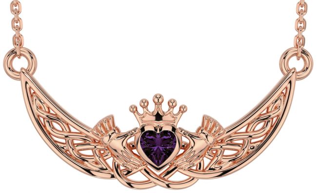 Alexandrite Rose Gold Silver Celtic Claddagh Necklace