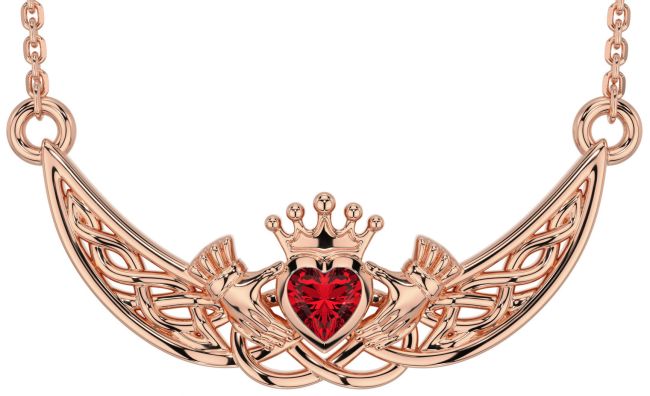 Ruby Rose Gold Silver Celtic Claddagh Necklace