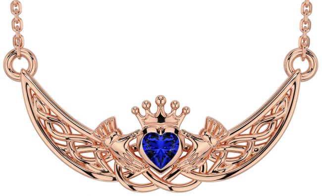 Sapphire Rose Gold Silver Celtic Claddagh Necklace