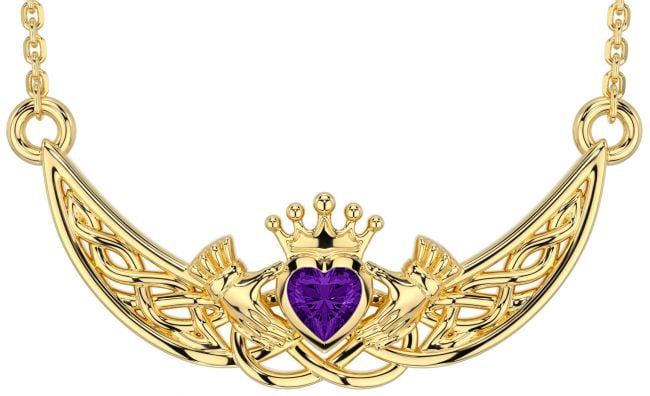 Amethyst Gold Silver Celtic Claddagh Necklace