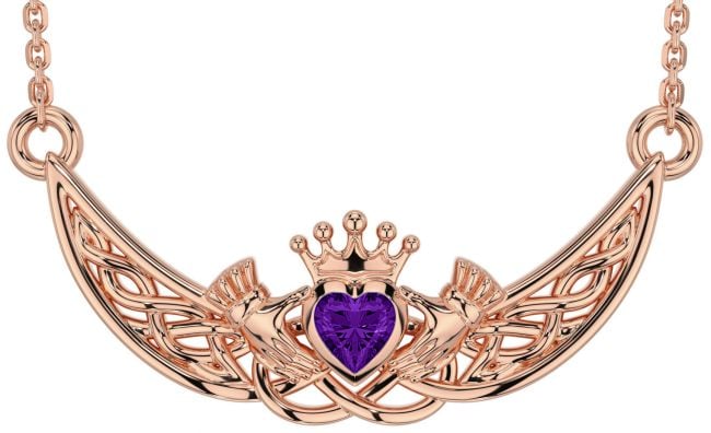 Amethyst Rose Gold Celtic Claddagh Necklace