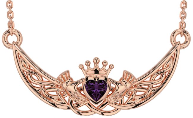 Alexandrite Rose Gold Celtic Claddagh Necklace