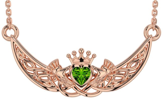 Peridot Rose Gold Celtic Claddagh Necklace