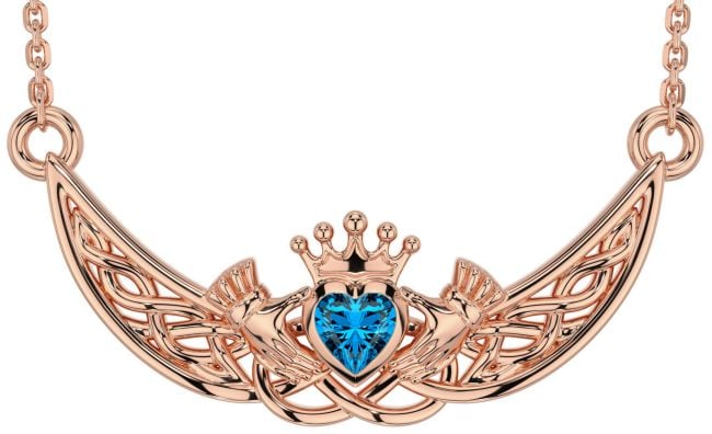 Topaz Rose Gold Celtic Claddagh Necklace