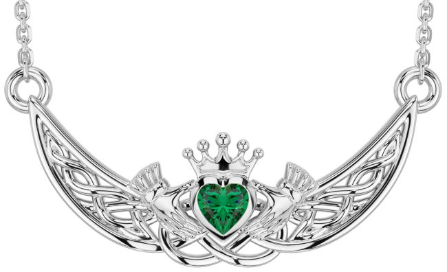 Emerald Silver Celtic Claddagh Necklace