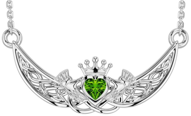 Peridot Silver Celtic Claddagh Necklace