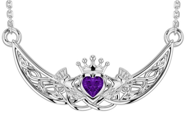 Amethyst White Gold Celtic Claddagh Necklace