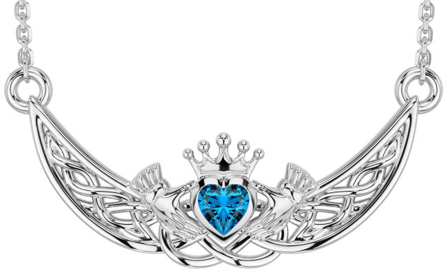 Topaz White Gold Celtic Claddagh Necklace