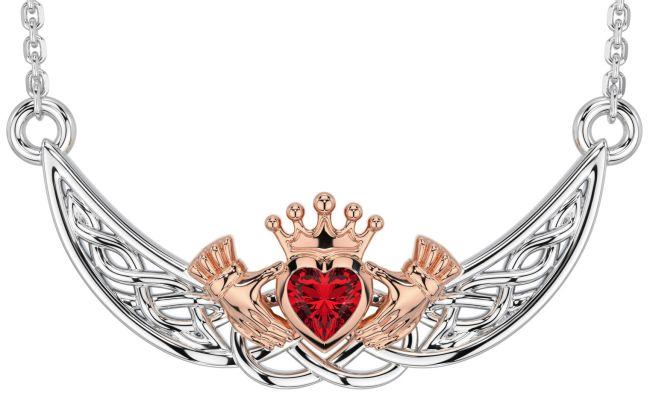 Rubí Blanco Rosa Oro céltico Claddagh Collar