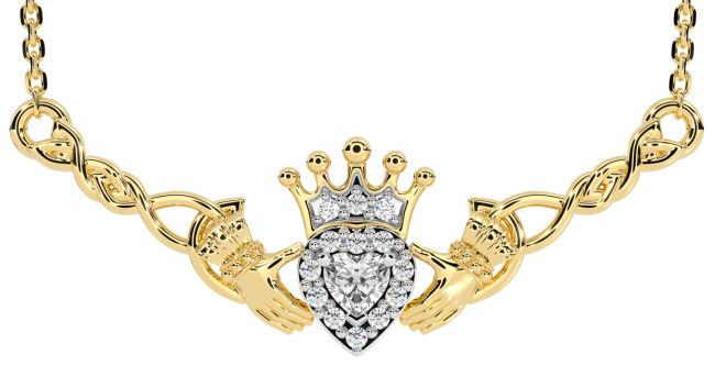 Diamond Gold Silver Celtic Claddagh Necklace