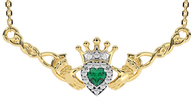 Smaragd Guld Silver Keltiskt Claddagh Halsband