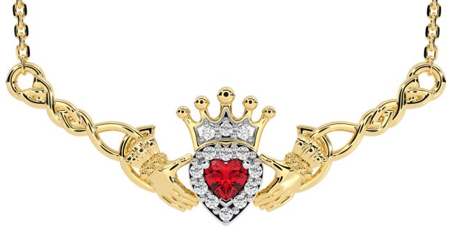 Ruby Gold Silver Celtic Claddagh Necklace