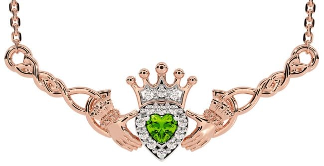 Peridot Rose Gold Celtic Claddagh Necklace