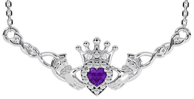 Amethyst Silver Celtic Claddagh Necklace