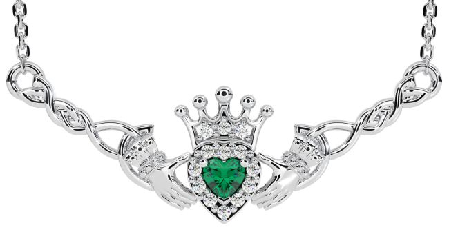 Emerald Silver Celtic Claddagh Necklace