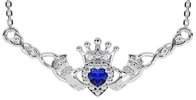 Sapphire Silver Celtic Claddagh Necklace