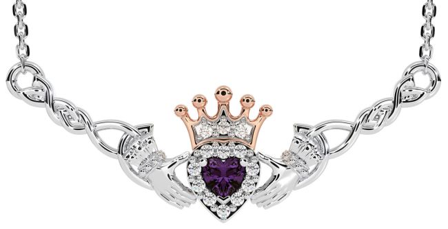 Alexandrite Rose Gold Silver Celtic Claddagh Necklace