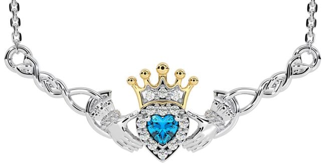 Topaz Gold Silver Celtic Claddagh Necklace