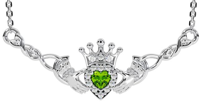 Peridot White Gold Celtic Claddagh Necklace