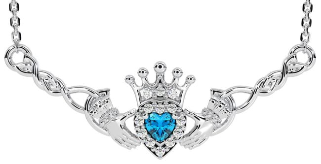 Topaz White Gold Celtic Claddagh Necklace