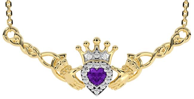 Amethyst Gold Celtic Claddagh Necklace