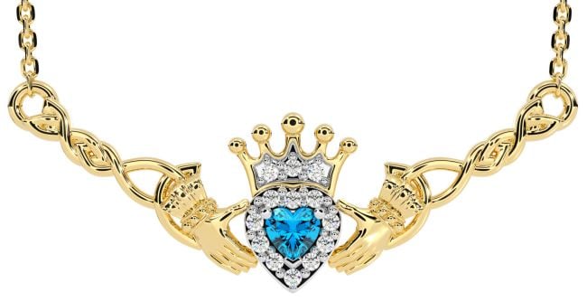 Topaz Gold Celtic Claddagh Necklace