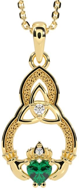 Diamond Emerald Gold Silver Claddagh Celtic Trinity Knot Necklace