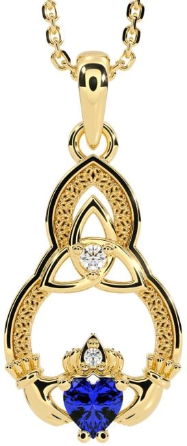 Diamond Sapphire Gold Silver Claddagh Celtic Trinity Knot Necklace