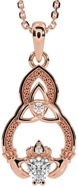 Diamond Rose Gold Claddagh Celtic Trinity Knot Necklace