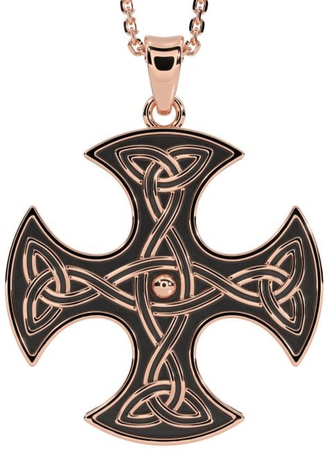 Large Rose Gold Silver Black Rhodium Celtic Cross Necklace