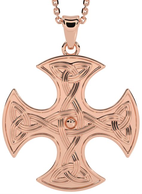 Large Rose Gold Silver Celtic Cross Necklace