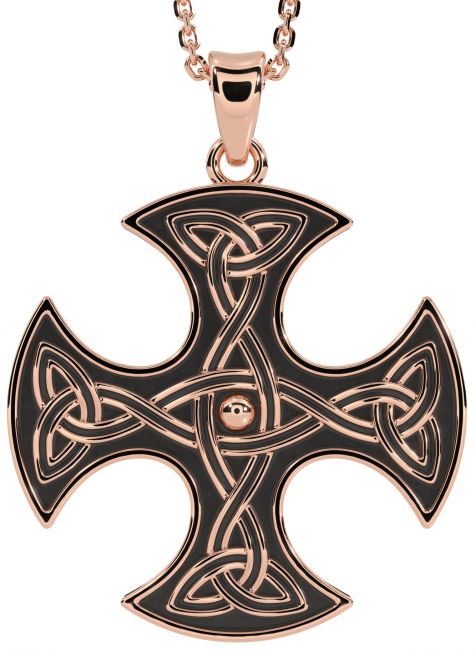 Large Rose Gold Black Rhodium Celtic Cross Necklace