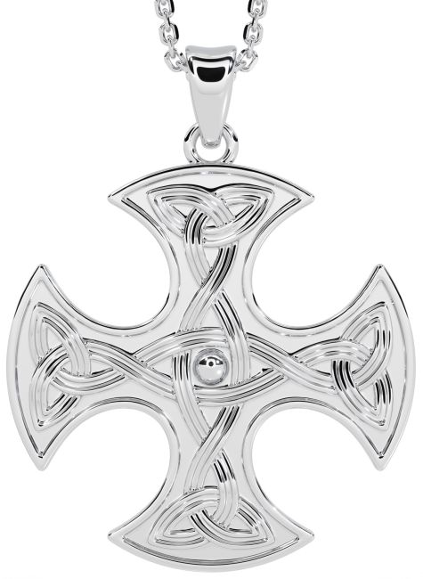 Large White Gold Celtic Cross Necklace