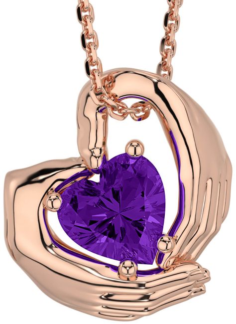 Amethyst Rose Gold Silver Claddagh Necklace