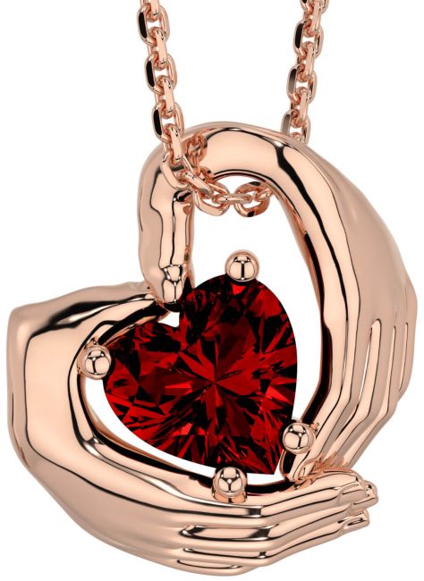 Garnet Rose Gold Silver Claddagh Necklace