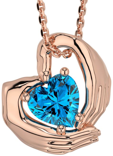 Topaz Rose Gold Silver Claddagh Necklace