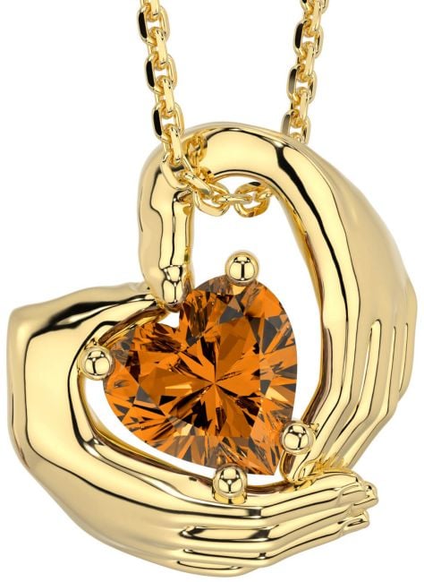 Citrine Gold Silver Claddagh Necklace