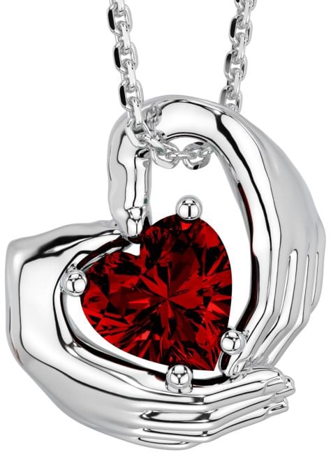 Garnet Silver Claddagh Necklace