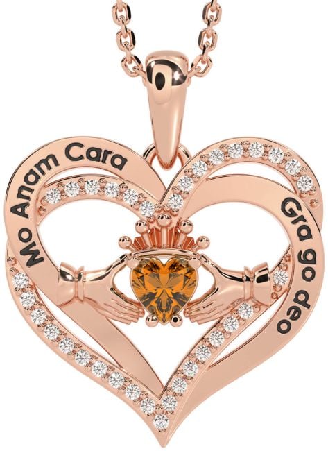 Diamond Citrine Rose Gold Silver Irish 