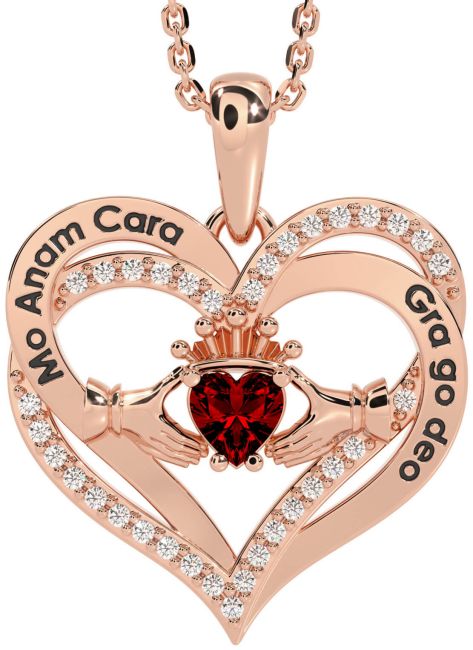 Diamond Garnet Rose Gold Silver Irish 