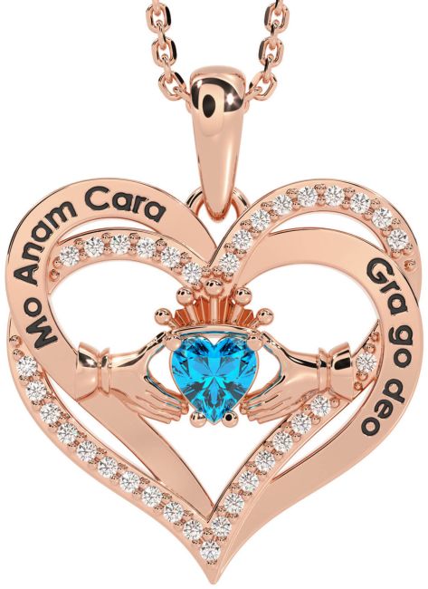 Diamond Topaz Rose Gold Silver Irish 