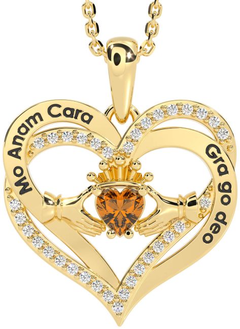 Diamond Citrine Gold Silver Irish 