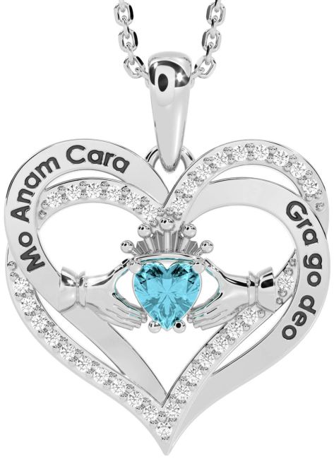 Diamond Aquamarine Silver Irish 